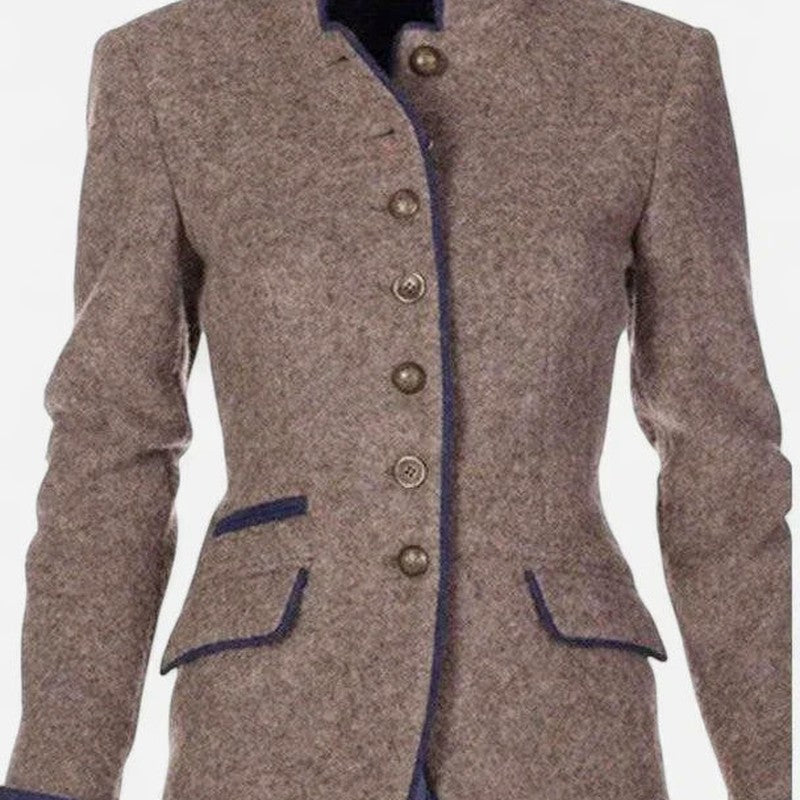 Women's Mandarin Collar Fitted Blazer Jacket