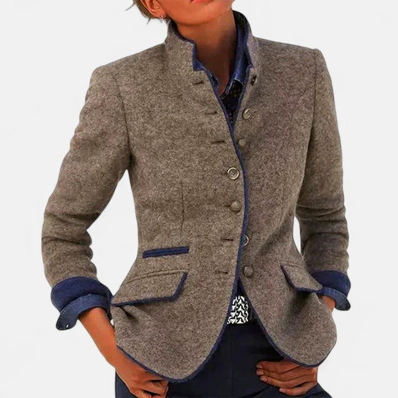 Women's Mandarin Collar Fitted Blazer Jacket