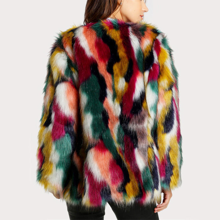Women's Multicolor Faux Fur Open-Front Coat