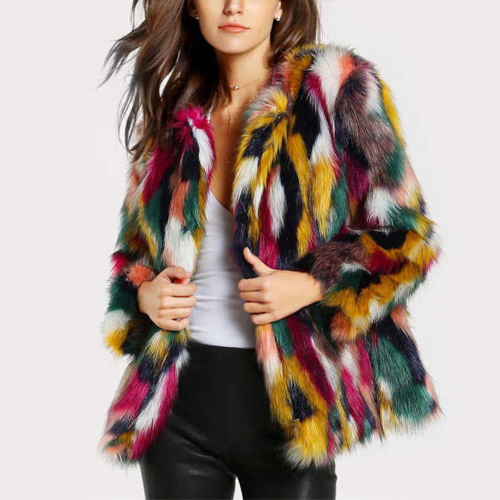 Women's Multicolor Faux Fur Open-Front Coat