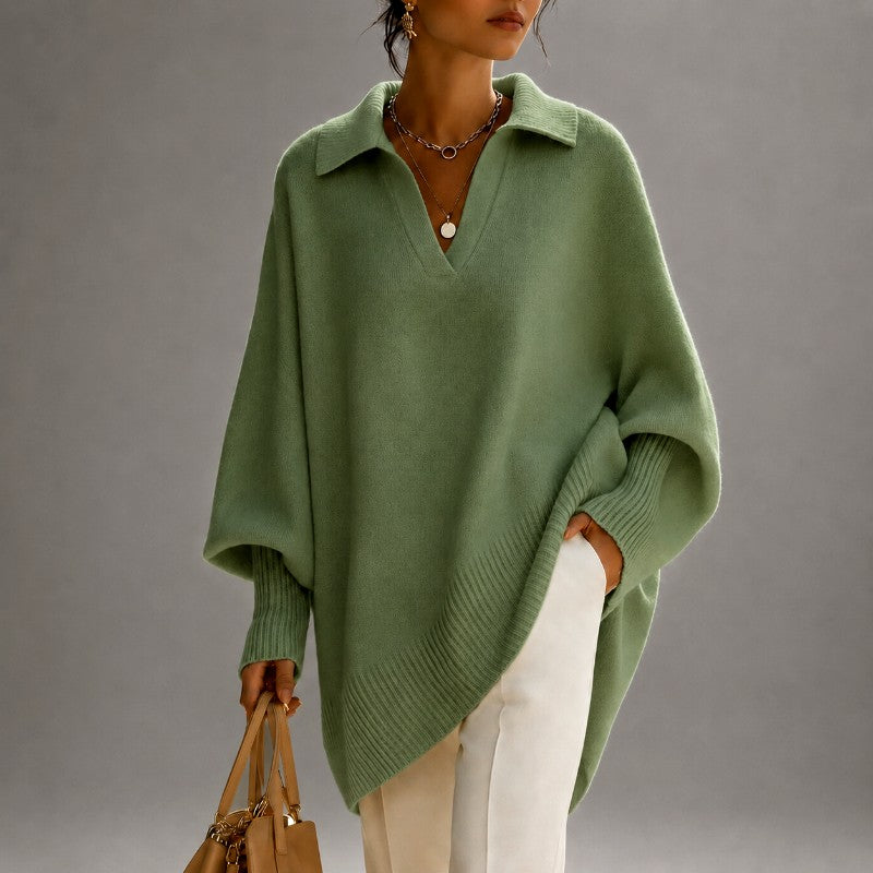 Women's Oversized Batwing Polo Collar Sweater