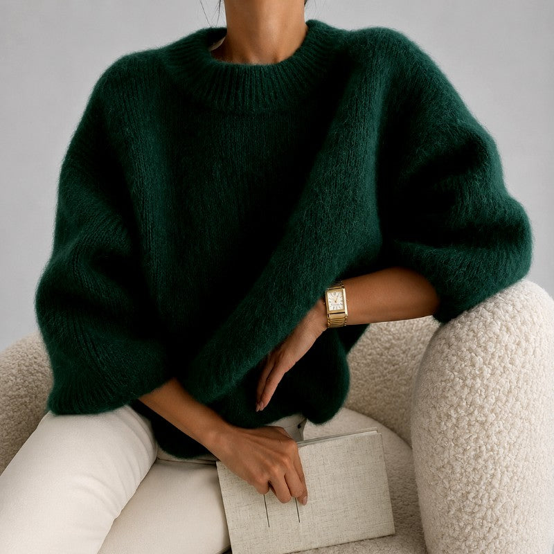 Women's Oversized Fuzzy Crew Neck Knit Sweater