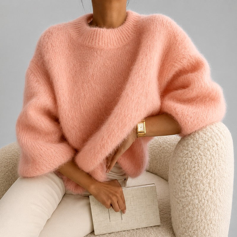 Women's Oversized Fuzzy Crew Neck Knit Sweater