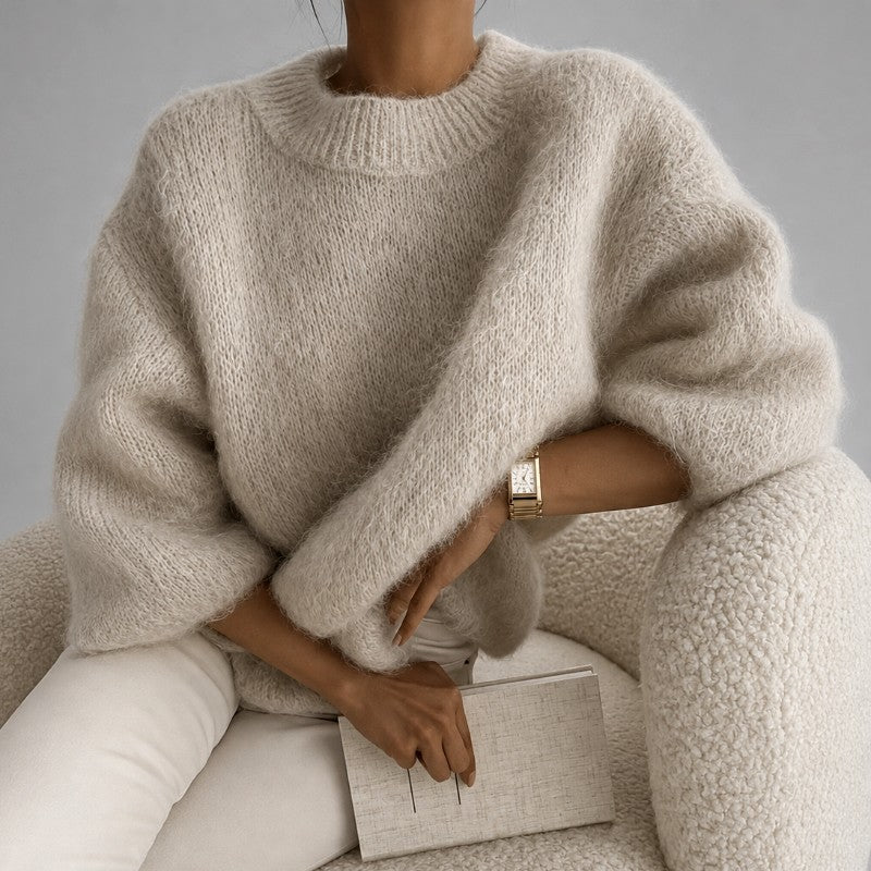 Women's Oversized Fuzzy Crew Neck Knit Sweater