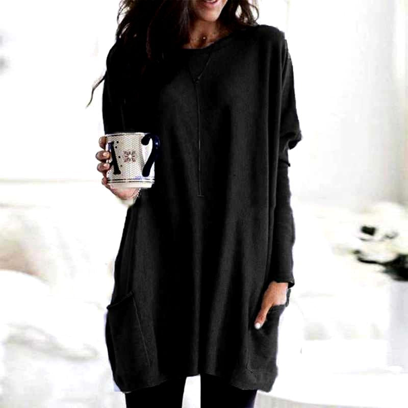 Women's Oversized Long Sweater with Round Neck