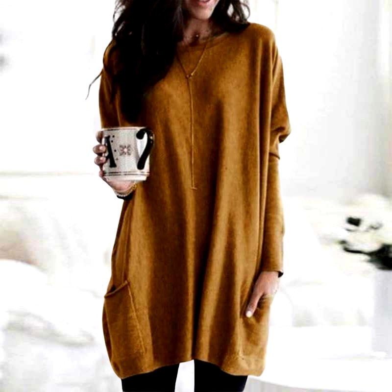 Women's Oversized Long Sweater with Round Neck