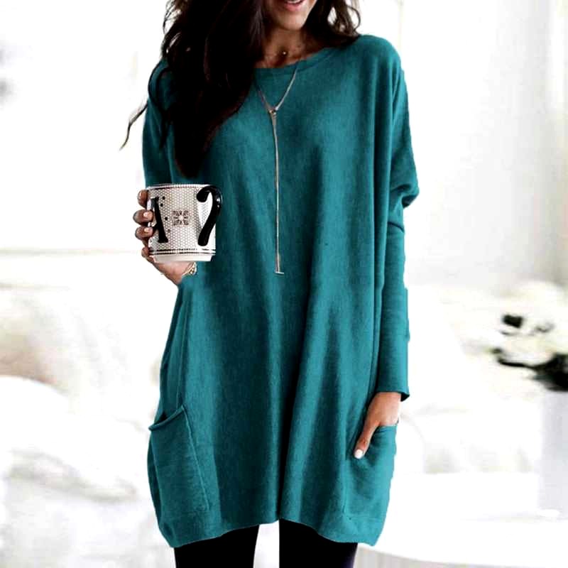 Women's Oversized Long Sweater with Round Neck