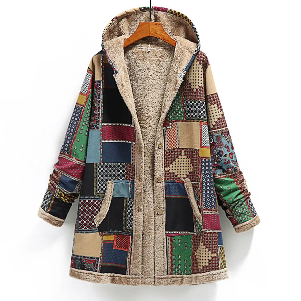 Women's Patchwork Sherpa Hooded Jacket