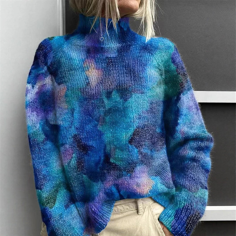 Women's Printed Turtleneck Knit Sweater