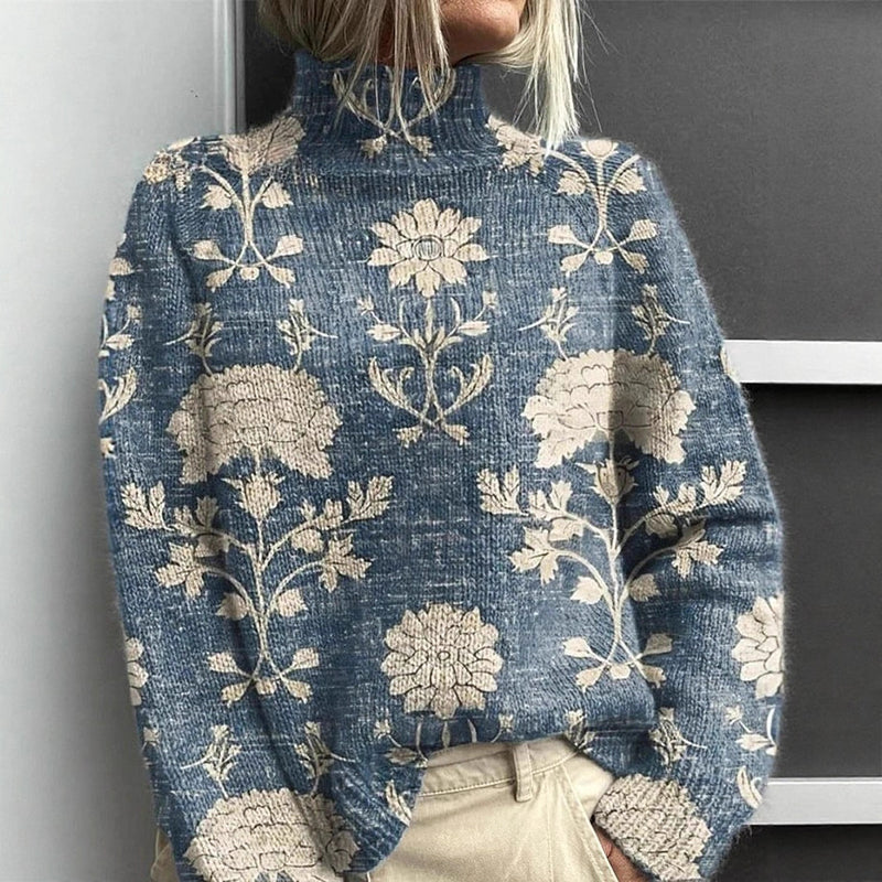 Women's Printed Turtleneck Knit Sweater