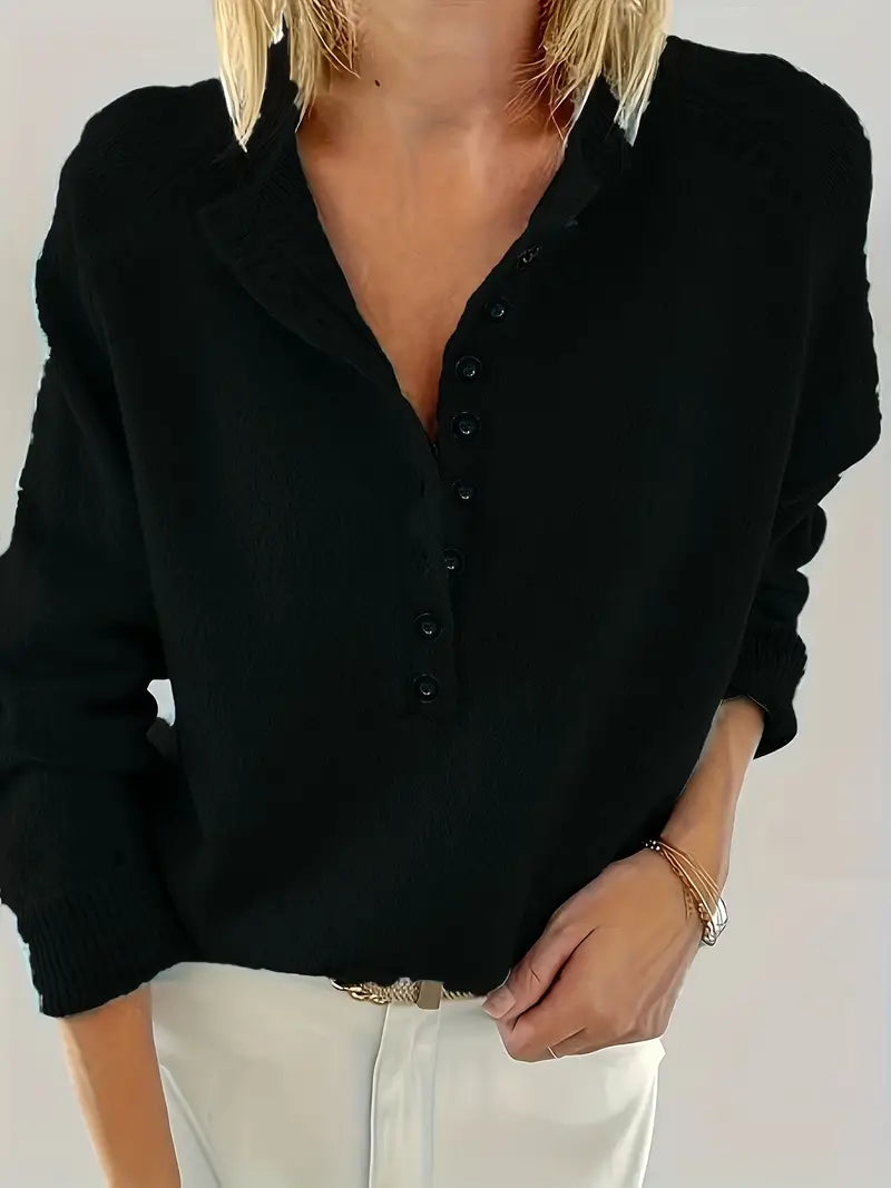 Women's Pullover Half-Buttoned Sweater