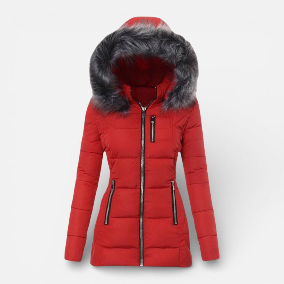 Women's Quilted Puffer Jacket with Faux Fur Hood