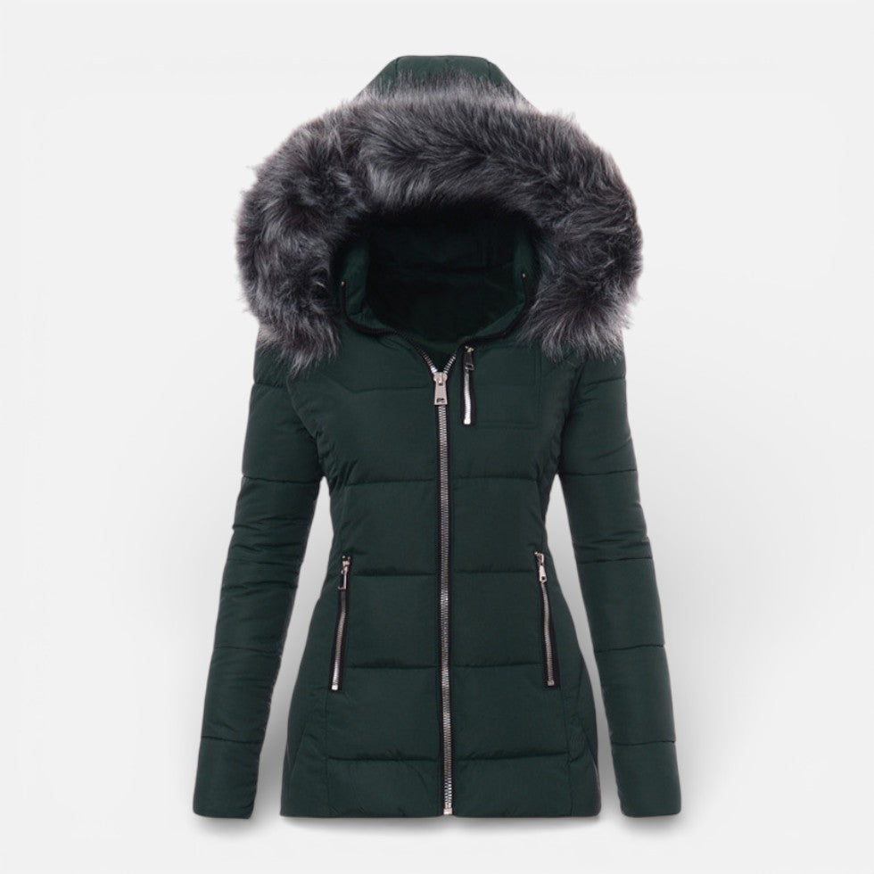 Women's Quilted Puffer Jacket with Faux Fur Hood