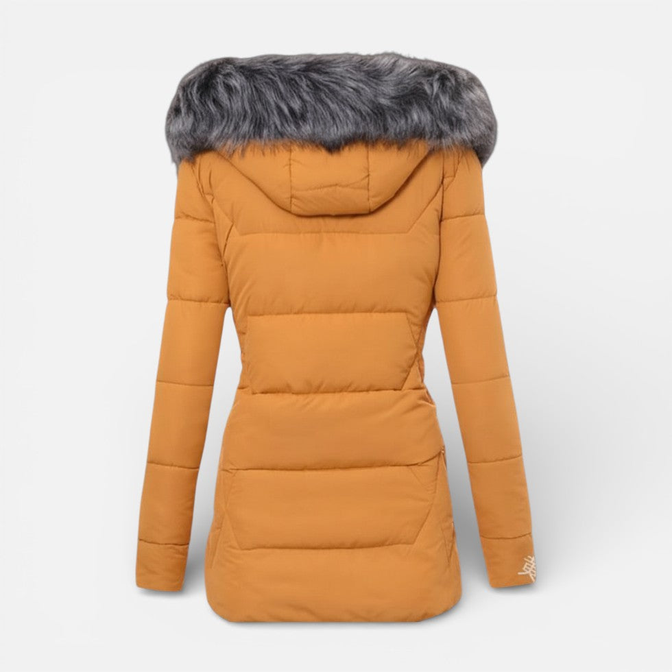 Women's Quilted Puffer Jacket with Faux Fur Hood