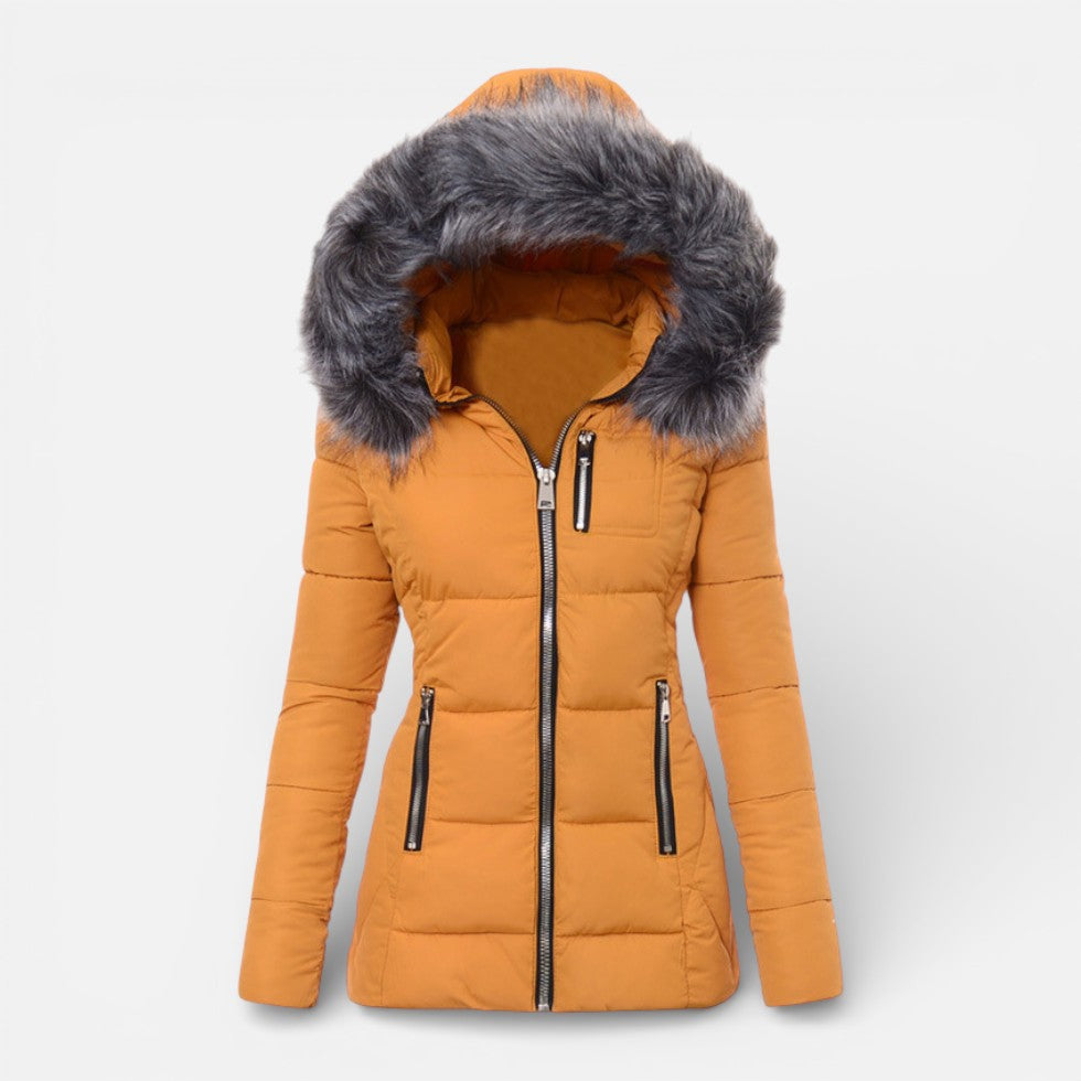 Women's Quilted Puffer Jacket with Faux Fur Hood