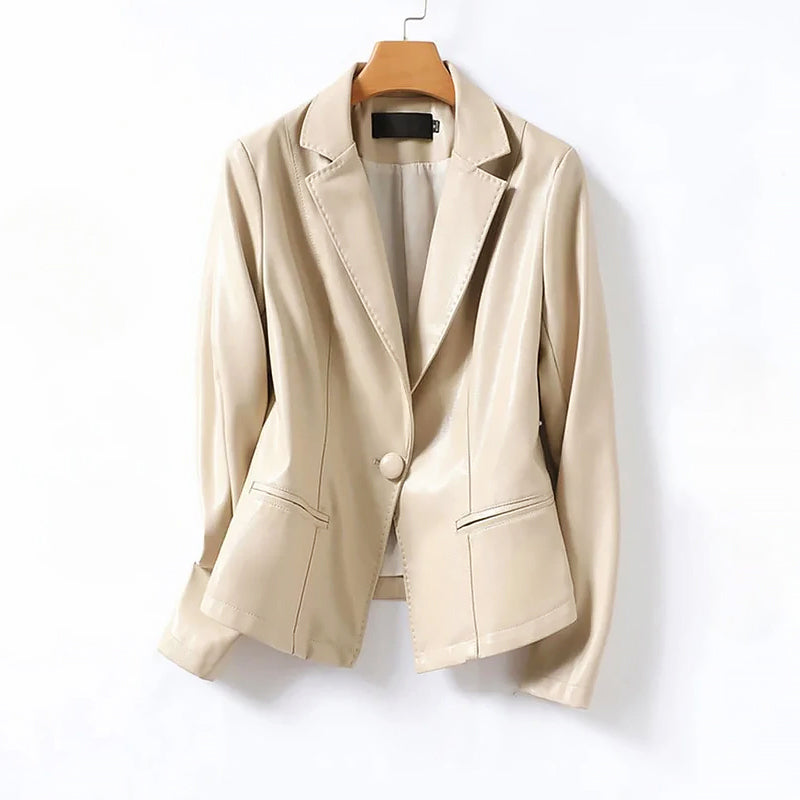 Women's Refined Single-Button Leather Blazer