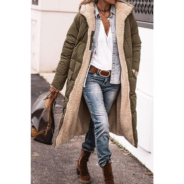 Women's Reversible Long Quilted Puffer Jacket