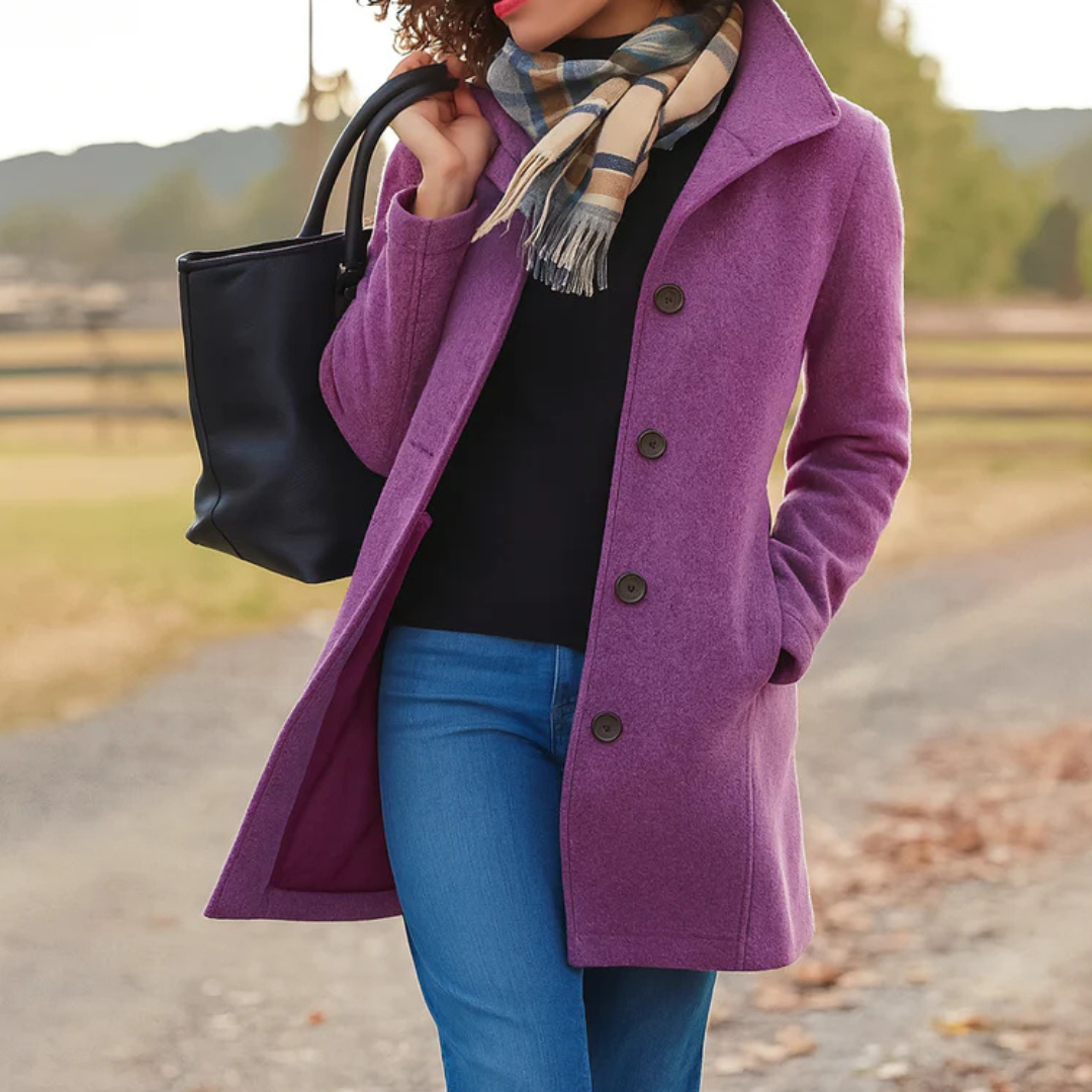 Women's Single-Breasted Wool Coat with Button Closure