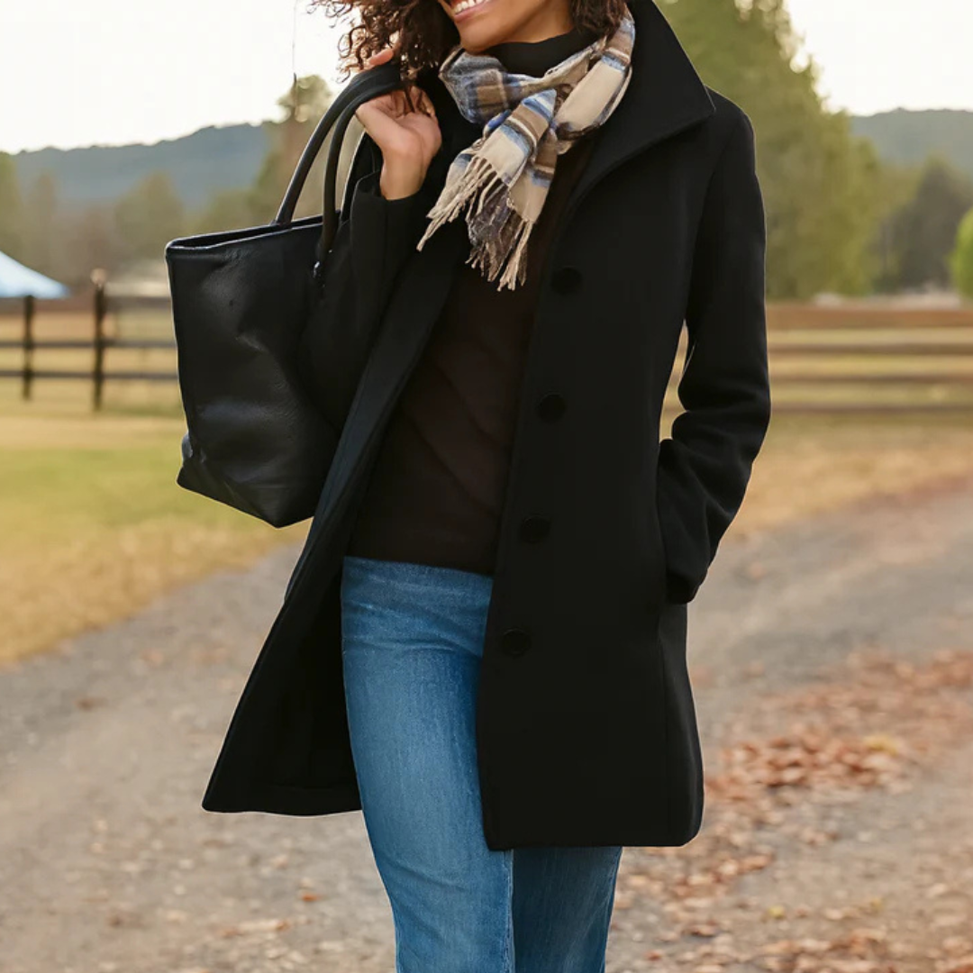 Women's Single-Breasted Wool Coat with Button Closure