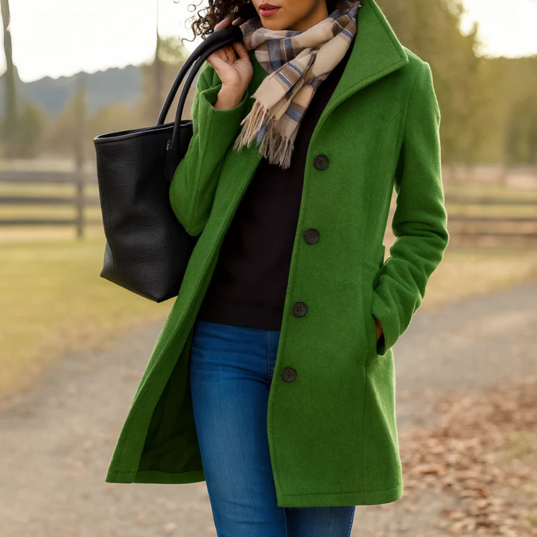Women's Single-Breasted Wool Coat with Button Closure