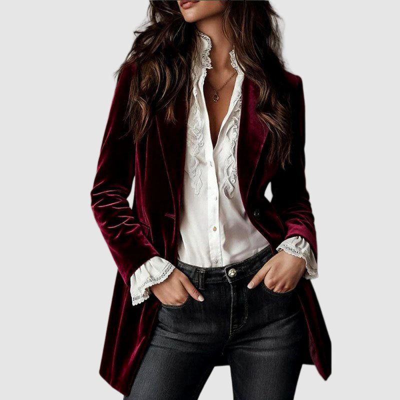 Women's Single-Button Velvet Longline Blazer