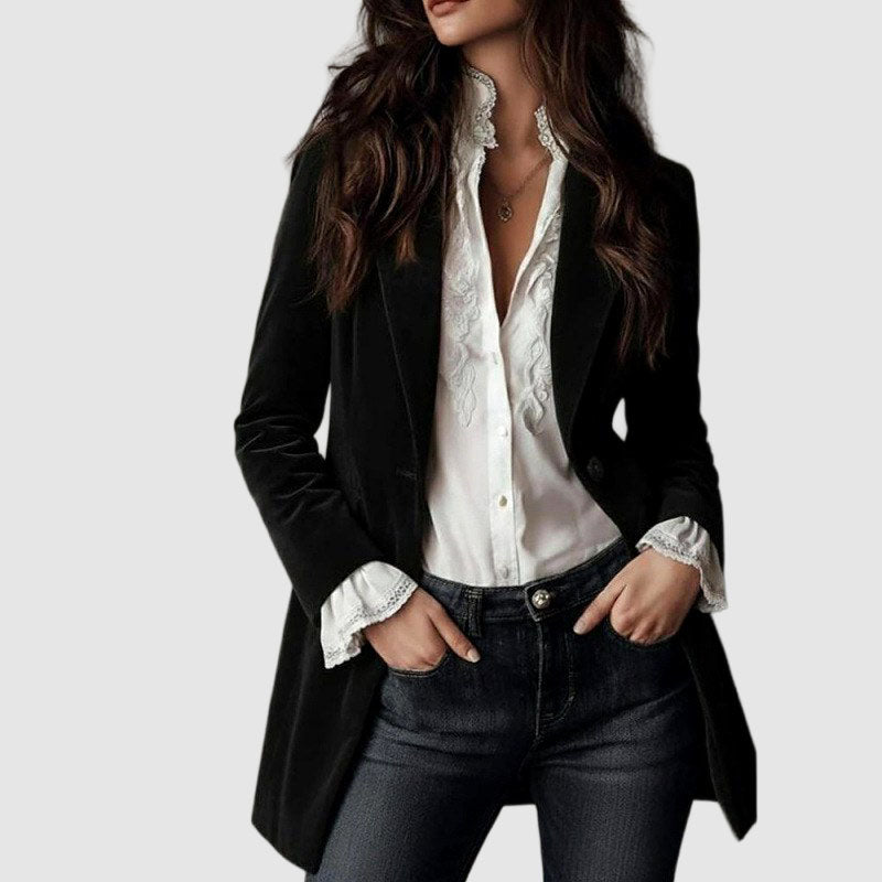 Women's Single-Button Velvet Longline Blazer