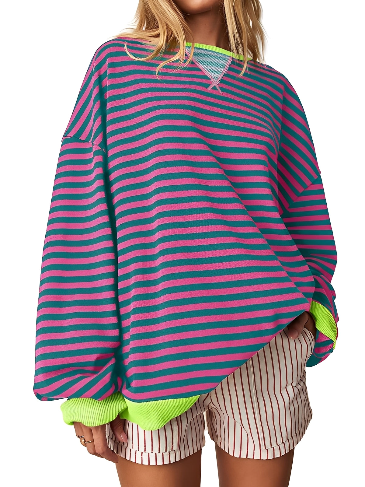 Women's Striped Crew-Neck Pullover Sweater
