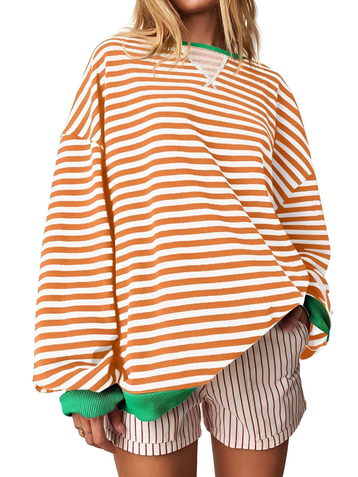 Women's Striped Crew-Neck Pullover Sweater