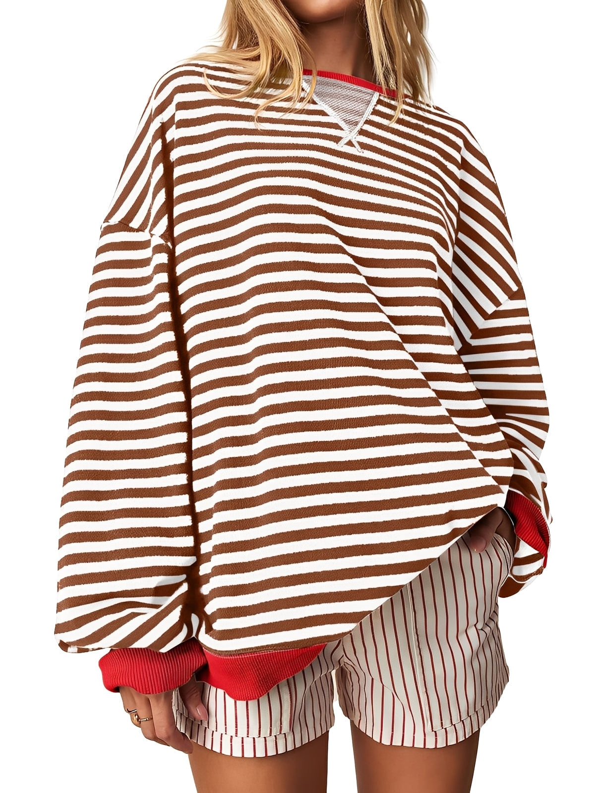 Women's Striped Crew-Neck Pullover Sweater
