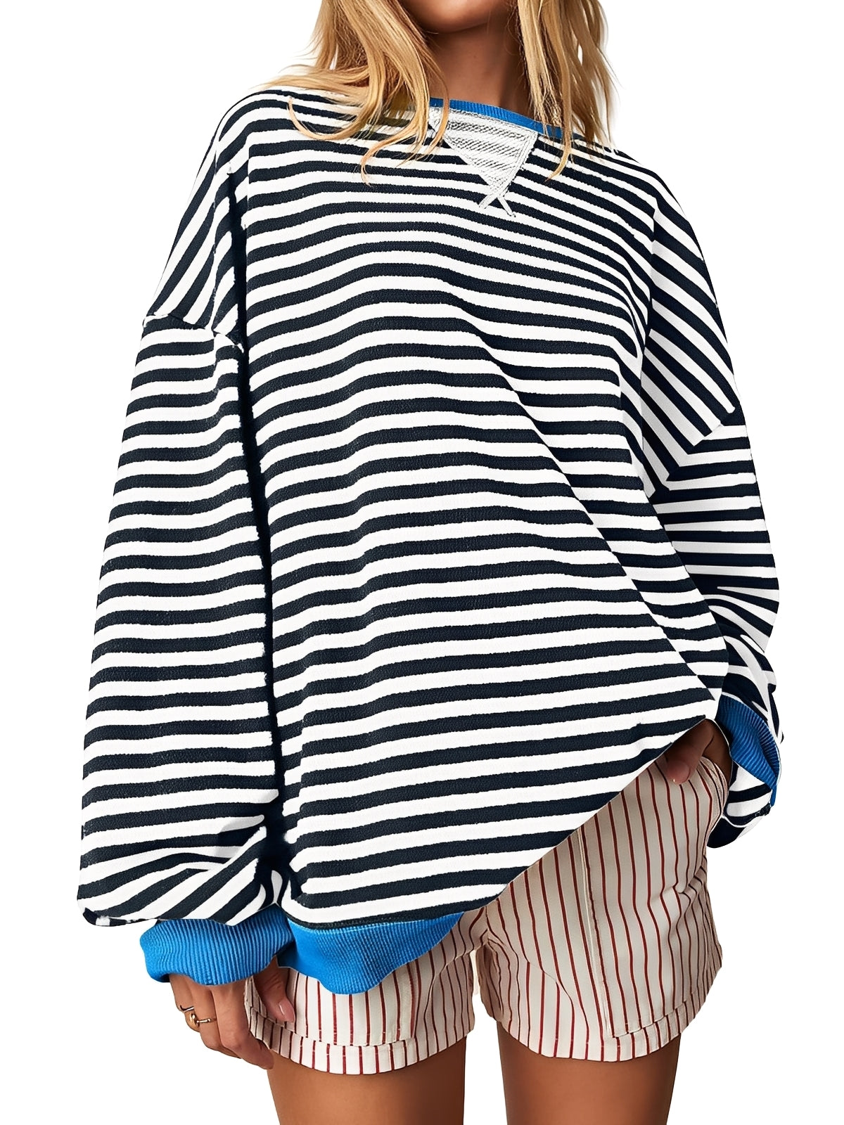 Women's Striped Crew-Neck Pullover Sweater
