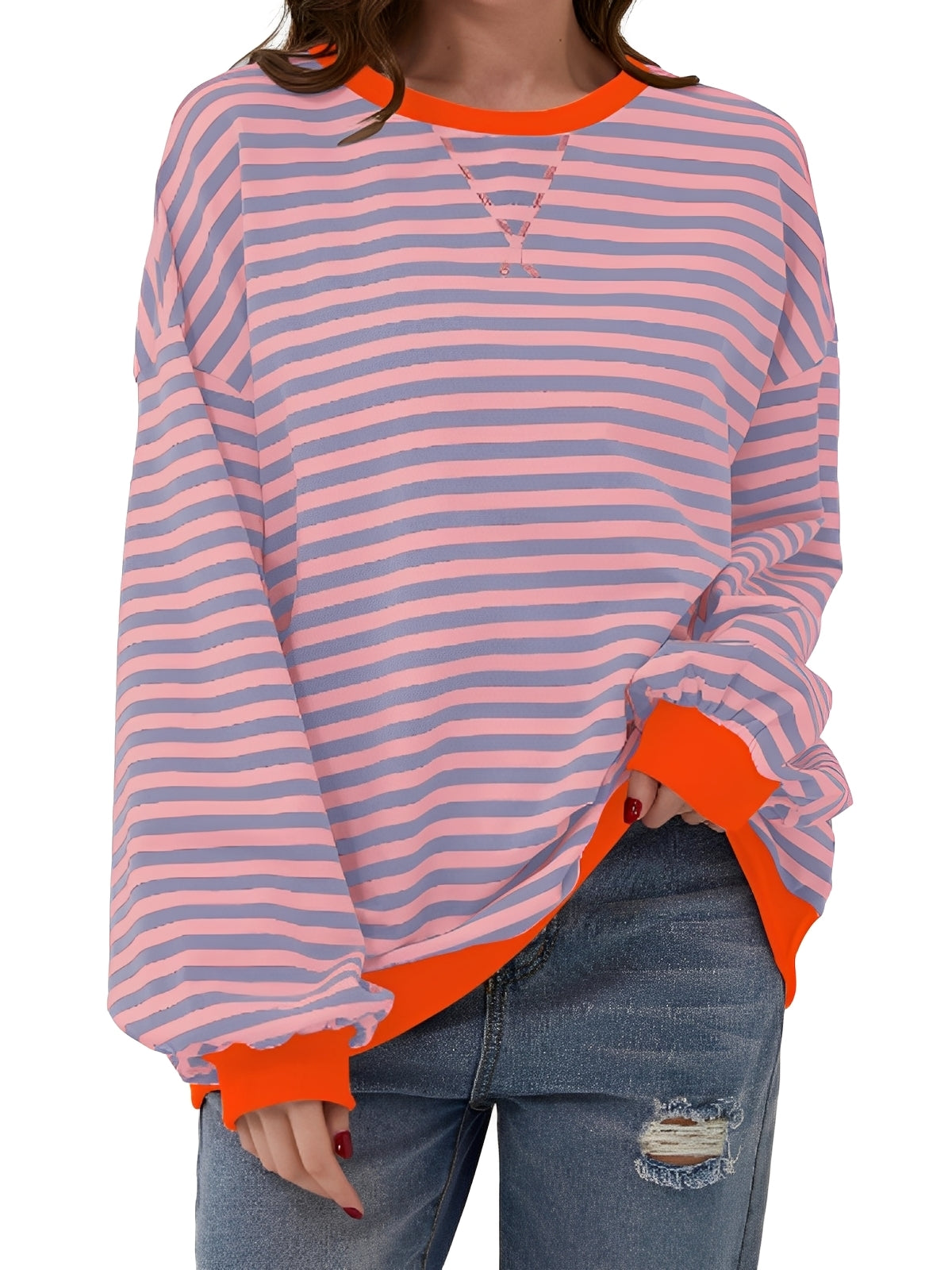 Women's Striped Crew-Neck Pullover Sweater