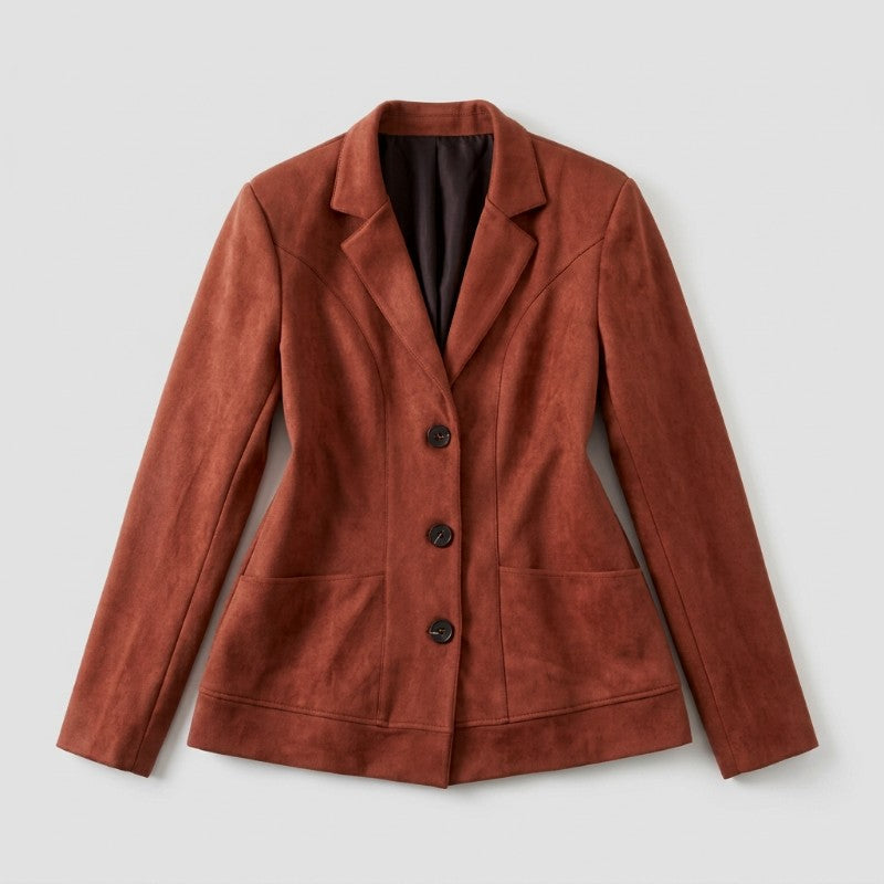 Women's Tailored Button-Front Blazer Jacket with Pockets
