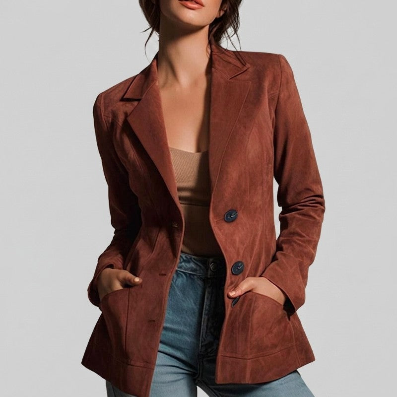 Women's Tailored Button-Front Blazer Jacket with Pockets