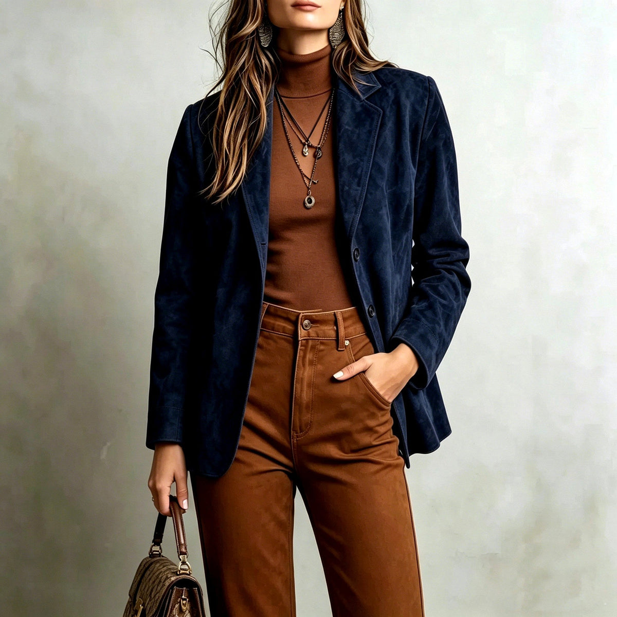 Women's Tailored Faux Suede Blazer with Button Front