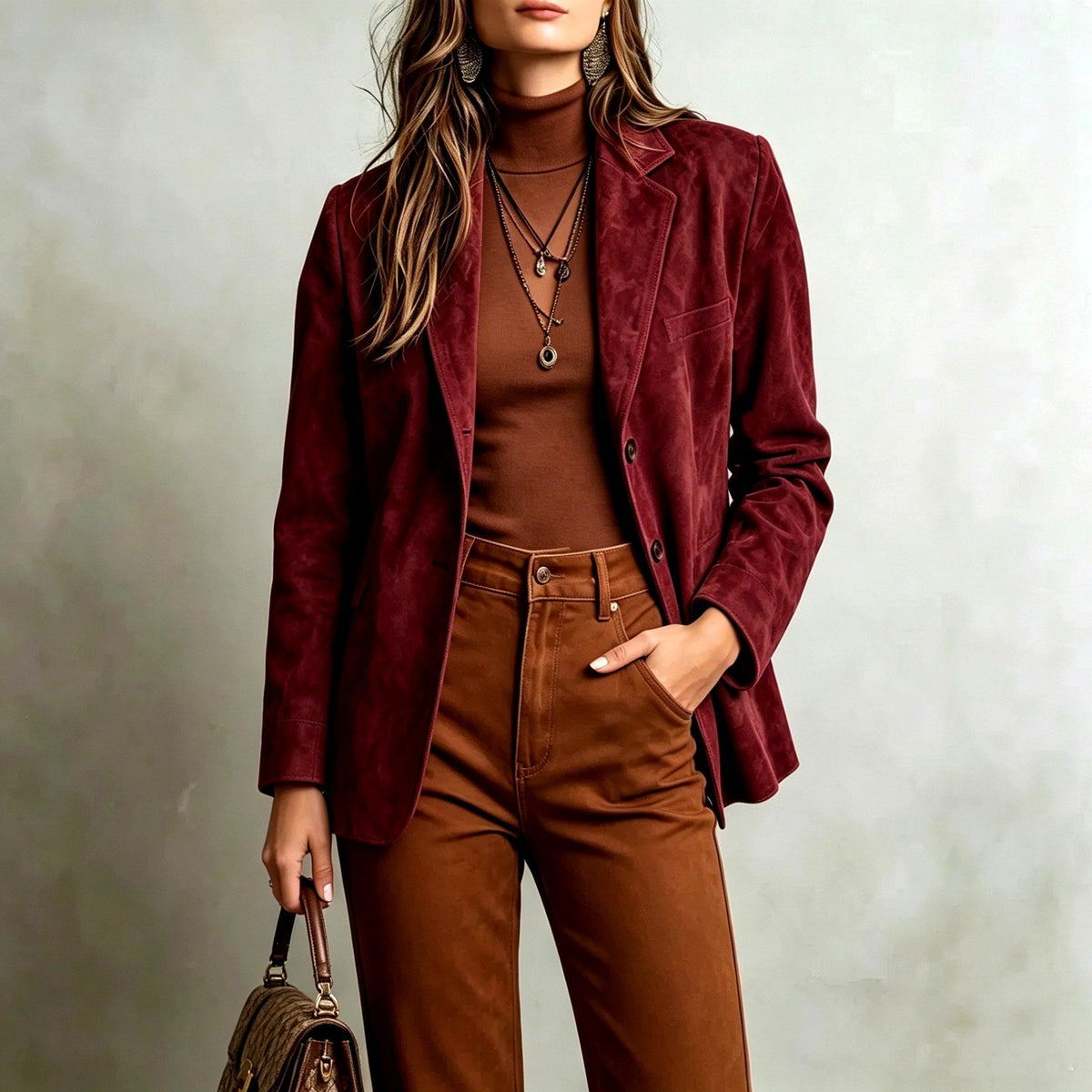 Women's Tailored Faux Suede Blazer with Button Front