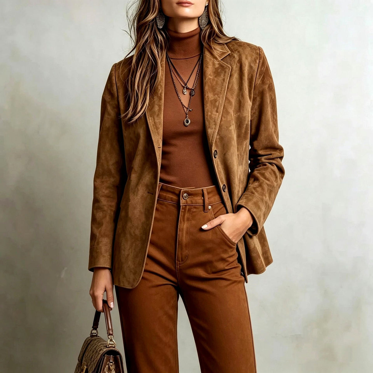 Women's Tailored Faux Suede Blazer with Button Front