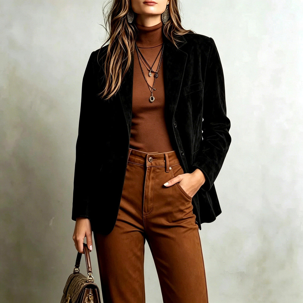 Women's Tailored Faux Suede Blazer with Button Front