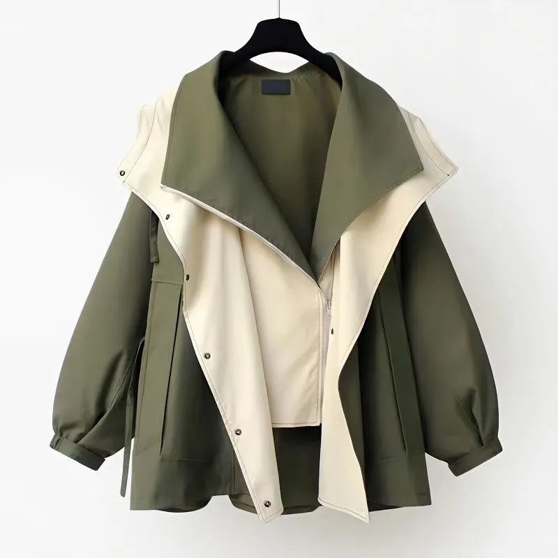 Women's Two-Tone Oversized Trench Coat with Notch Collar