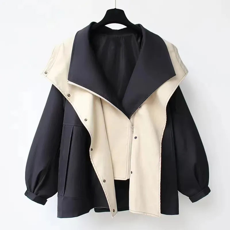 Women's Two-Tone Oversized Trench Coat with Notch Collar