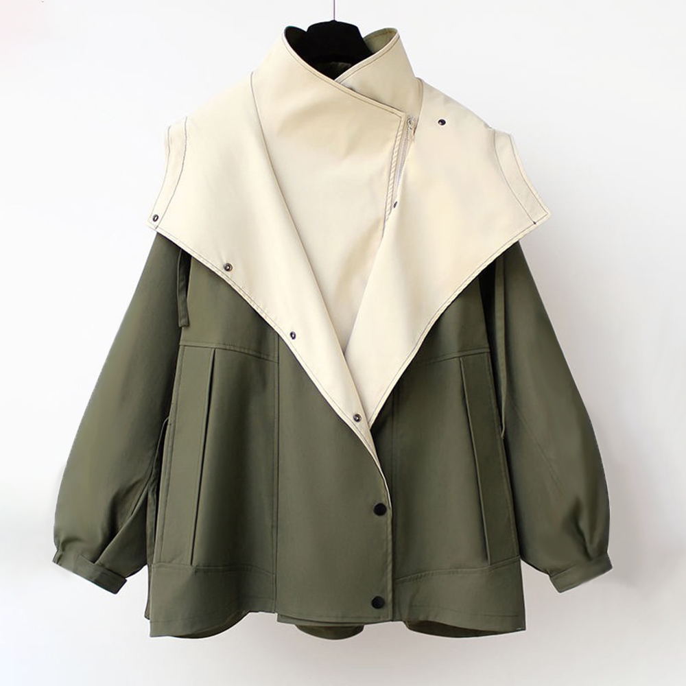 Women's Two-Tone Oversized Trench Coat with Notch Collar