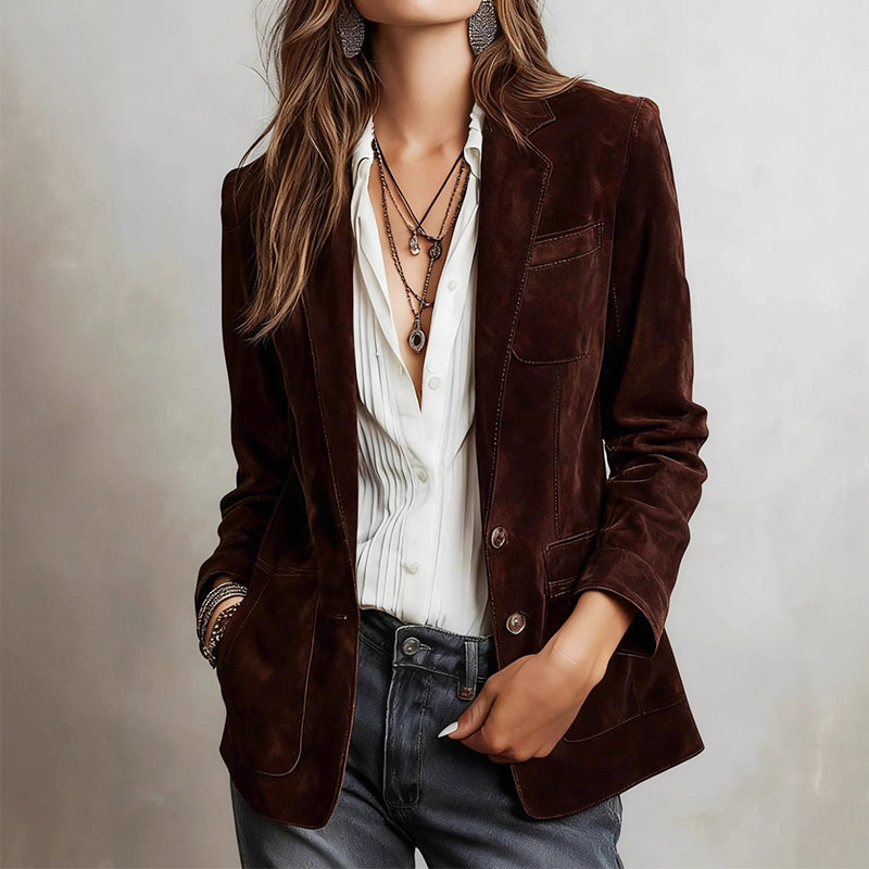 Women's Vintage-Inspired Suede Blazer Jacket