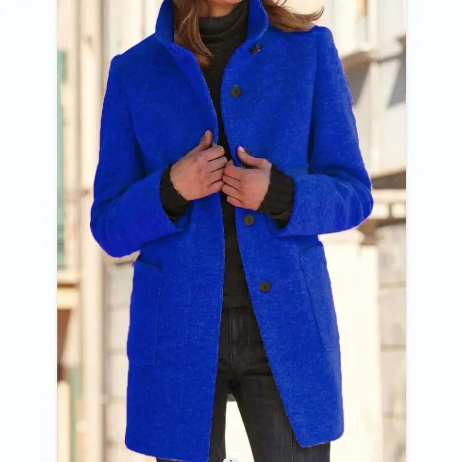 Women's Wool-Blend Coat with Button Closure