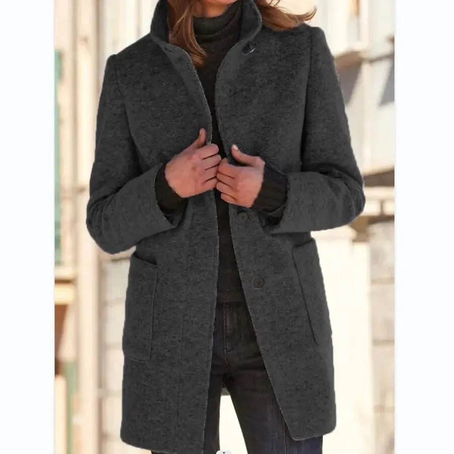 Women's Wool-Blend Coat with Button Closure
