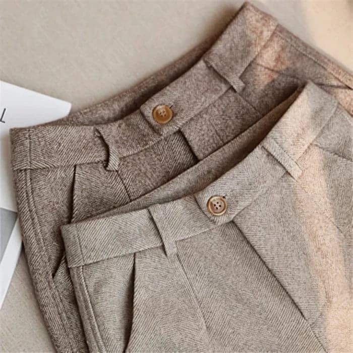 Denna | Mens Herringbone Pleated Pants | Pleated Front, Soft Lining, Light Drape | Brown, Beige or Gray XS-2XL