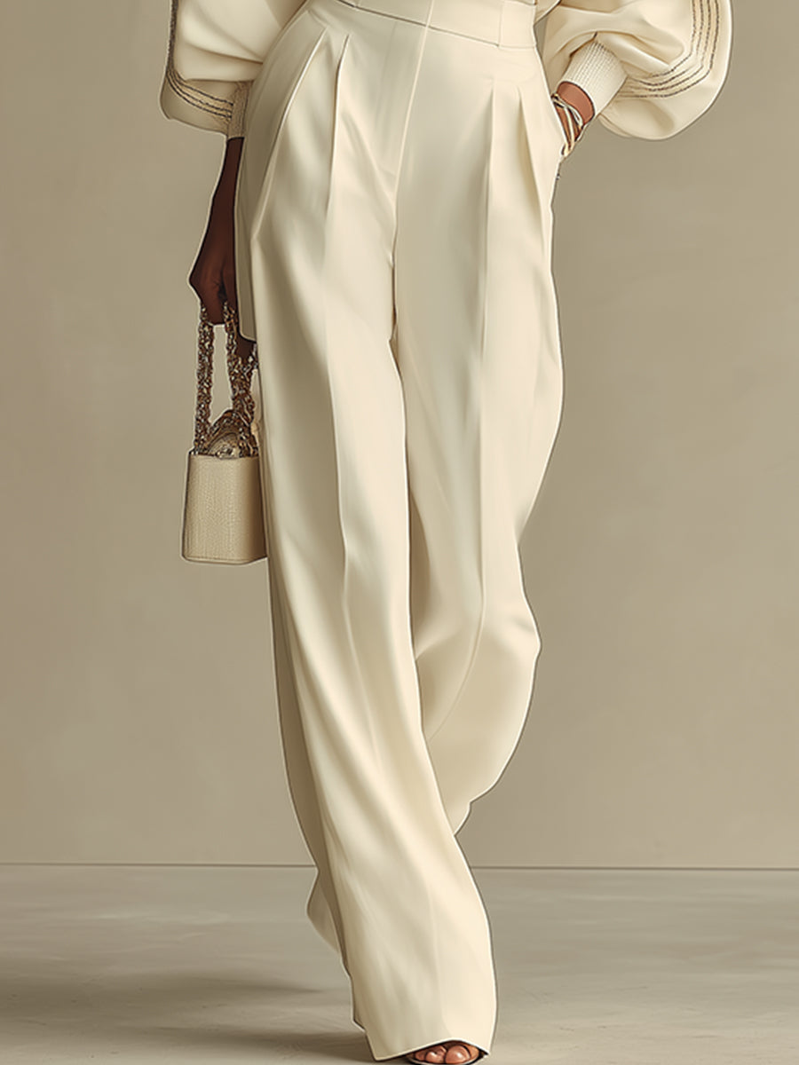 Ribbed Knit Top & High-Waist Wide-Leg Pants Set