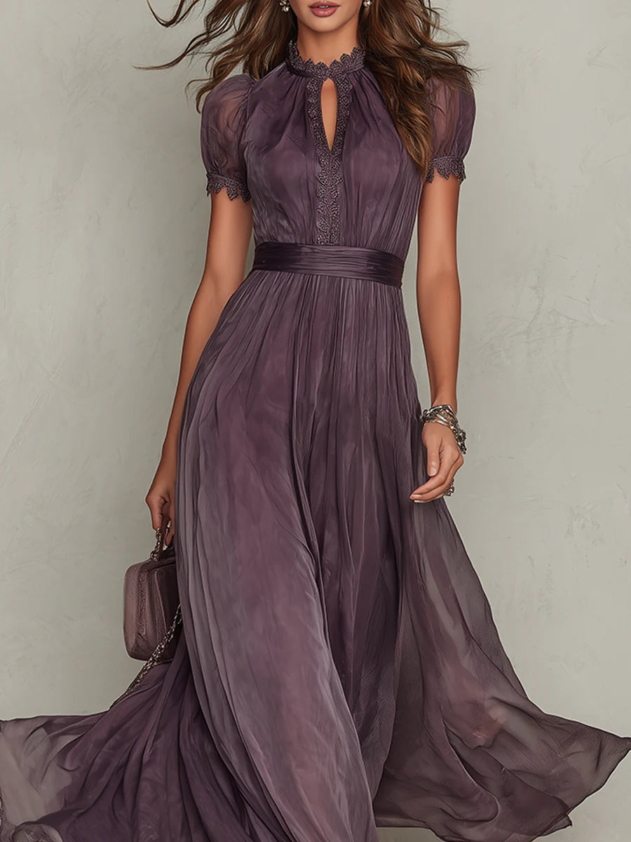 Flavia | Long purple evening dress with teardrop neckline