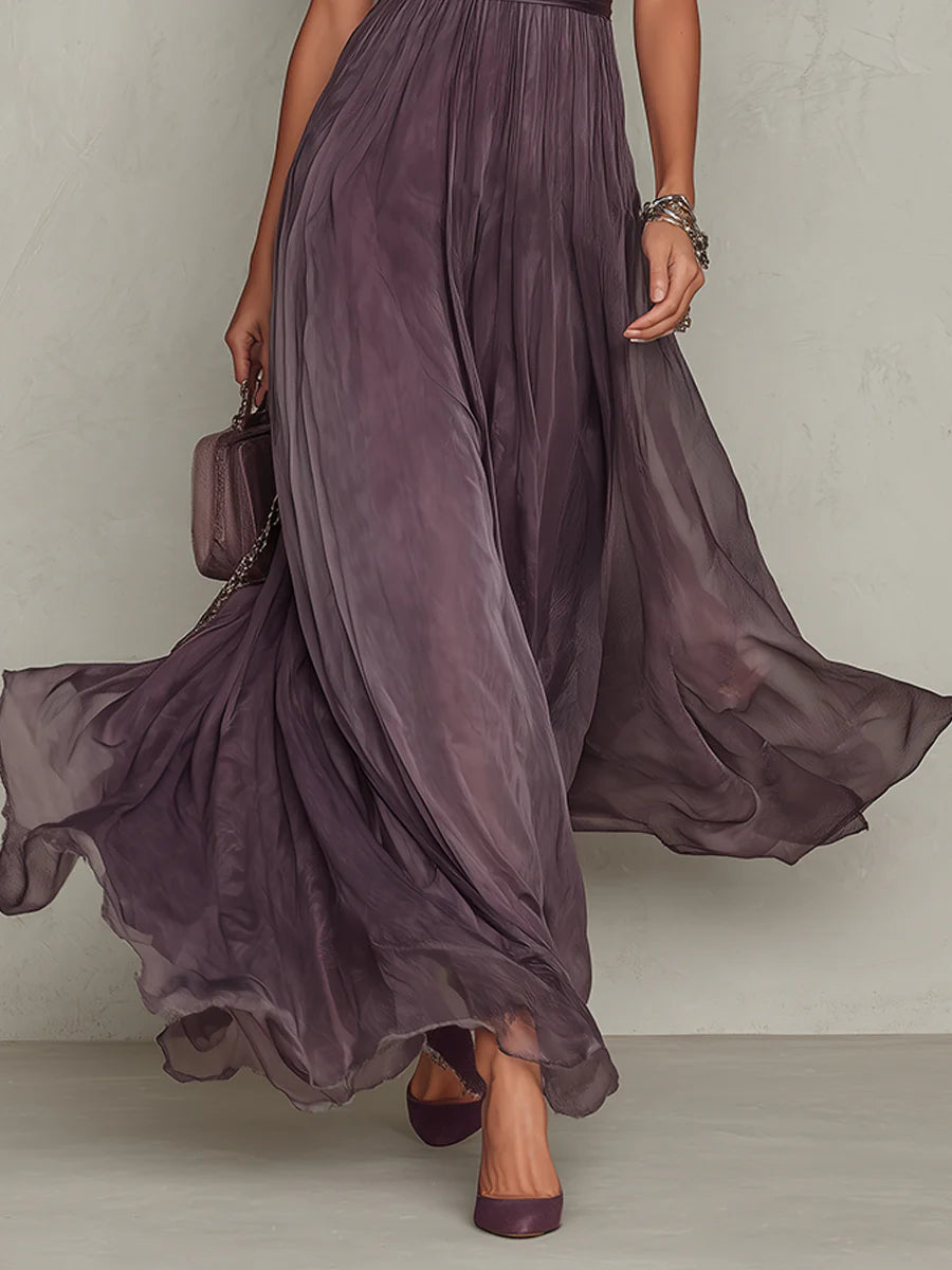 Flavia | Long purple evening dress with teardrop neckline