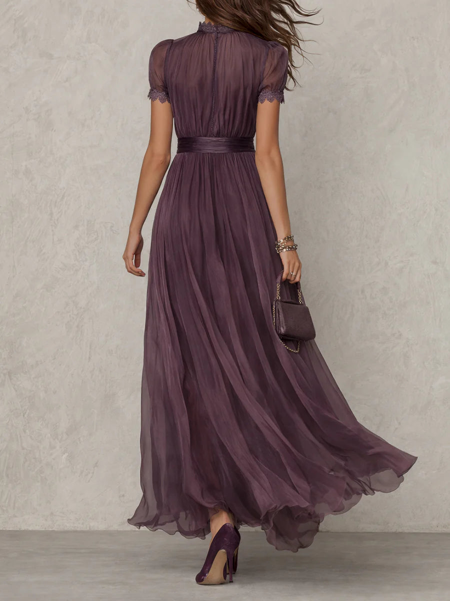 Flavia | Long purple evening dress with teardrop neckline