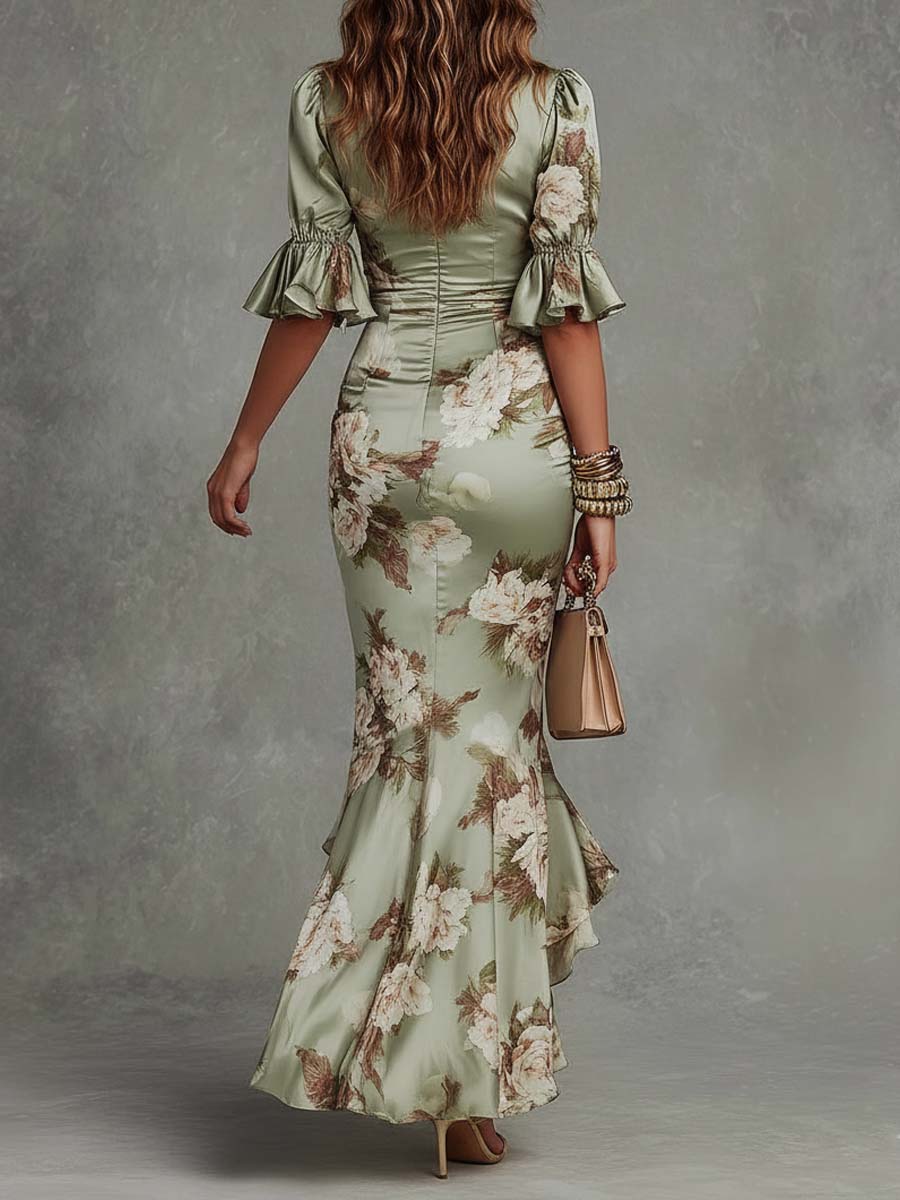 Anastasia | Long Satin Floral Dress™