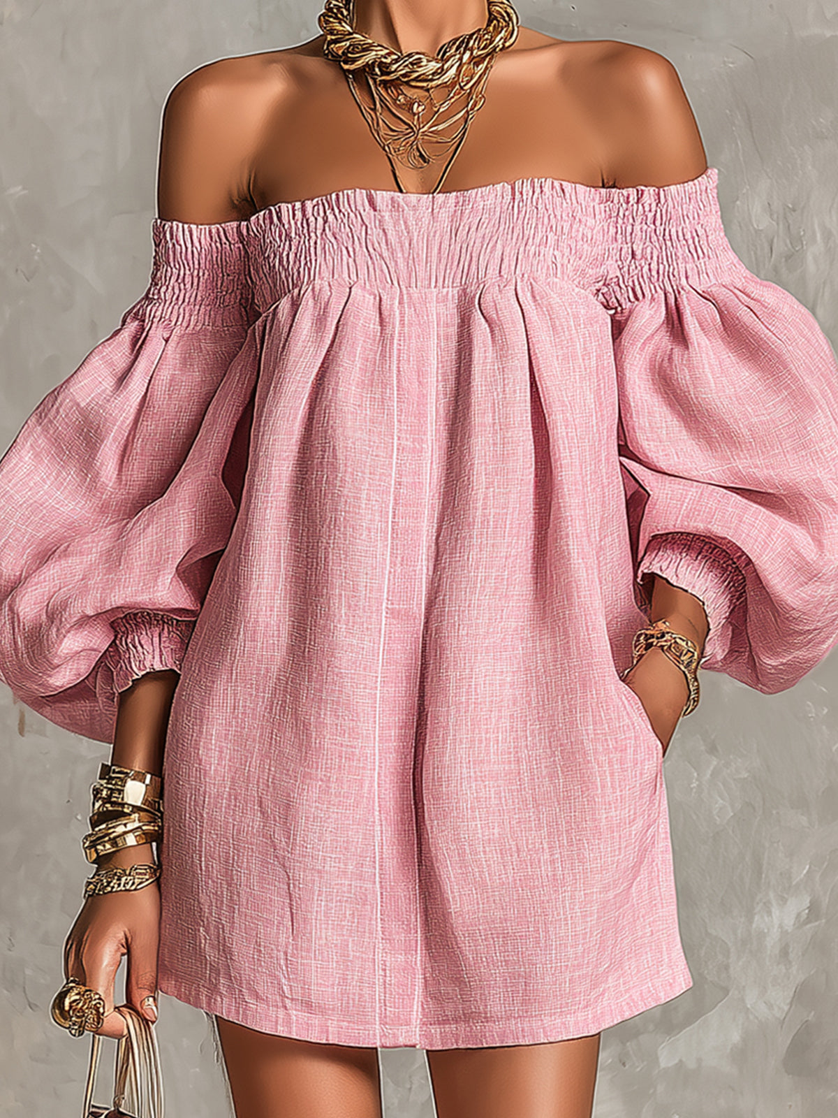 Violette | Pink A-line mini dress with puff sleeves
